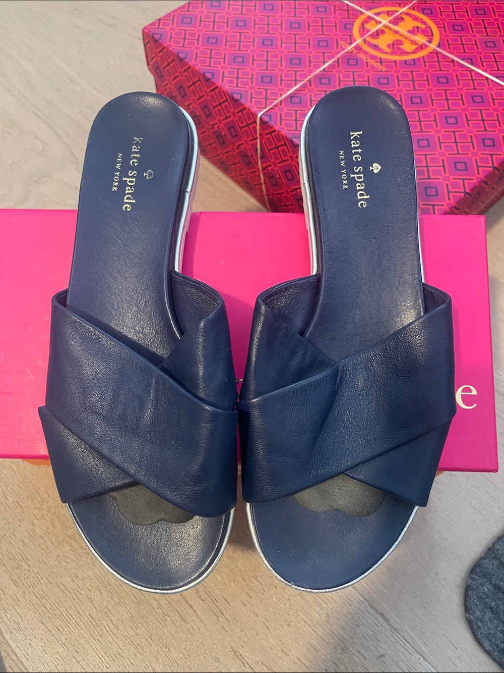 kate spade Navy Leather Marley Slide Mules  SIZE 10M  #6